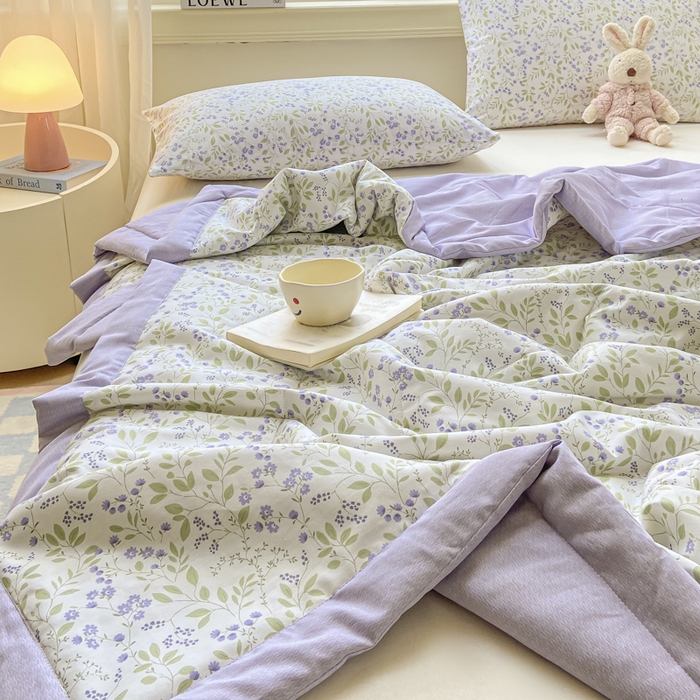 91家纺网 家纺一手货源 找家纺 憨豆家纺 2025新款双面全棉夏被可机洗小清新纯棉夏被薄被芯空调被子夏凉被 千野-紫