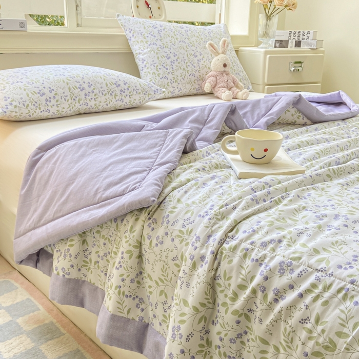 91家纺网 家纺一手货源 找家纺 憨豆家纺 2025新款双面全棉夏被可机洗小清新纯棉夏被薄被芯空调被子夏凉被 千野-紫