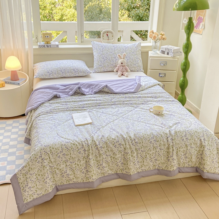 91家纺网 家纺一手货源 找家纺 憨豆家纺 2025新款双面全棉夏被可机洗小清新纯棉夏被薄被芯空调被子夏凉被 千野-紫