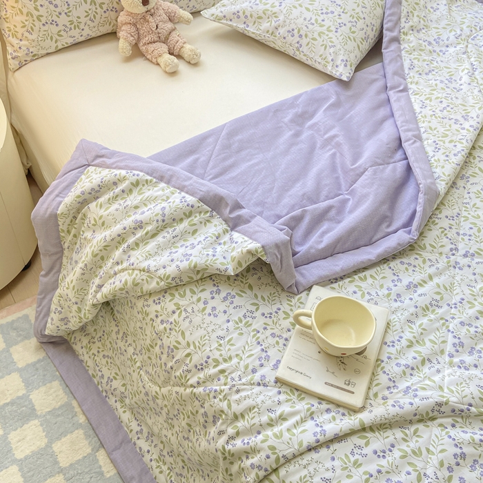 91家纺网 家纺一手货源 找家纺 憨豆家纺 2025新款双面全棉夏被可机洗小清新纯棉夏被薄被芯空调被子夏凉被 千野-紫