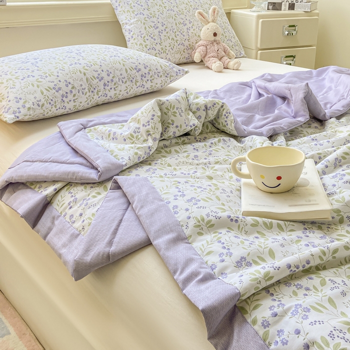 91家纺网 家纺一手货源 找家纺 憨豆家纺 2025新款双面全棉夏被可机洗小清新纯棉夏被薄被芯空调被子夏凉被 千野-紫