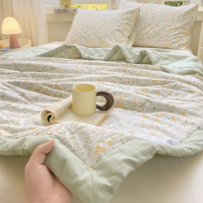 91家纺网 家纺一手货源 找家纺 憨豆家纺 2025新款双面全棉夏被可机洗小清新纯棉夏被薄被芯空调被子夏凉被 千野-绿