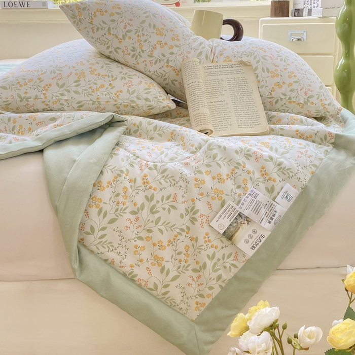 91家纺网 家纺一手货源 找家纺 憨豆家纺 2025新款双面全棉夏被可机洗小清新纯棉夏被薄被芯空调被子夏凉被 千野-绿