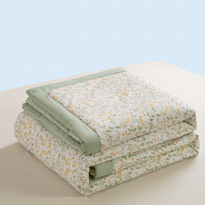 91家纺网 家纺一手货源 找家纺 憨豆家纺 2025新款双面全棉夏被可机洗小清新纯棉夏被薄被芯空调被子夏凉被 千野-绿