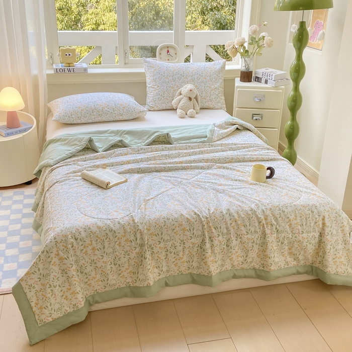 91家纺网 家纺一手货源 找家纺 憨豆家纺 2025新款双面全棉夏被可机洗小清新纯棉夏被薄被芯空调被子夏凉被 千野-绿