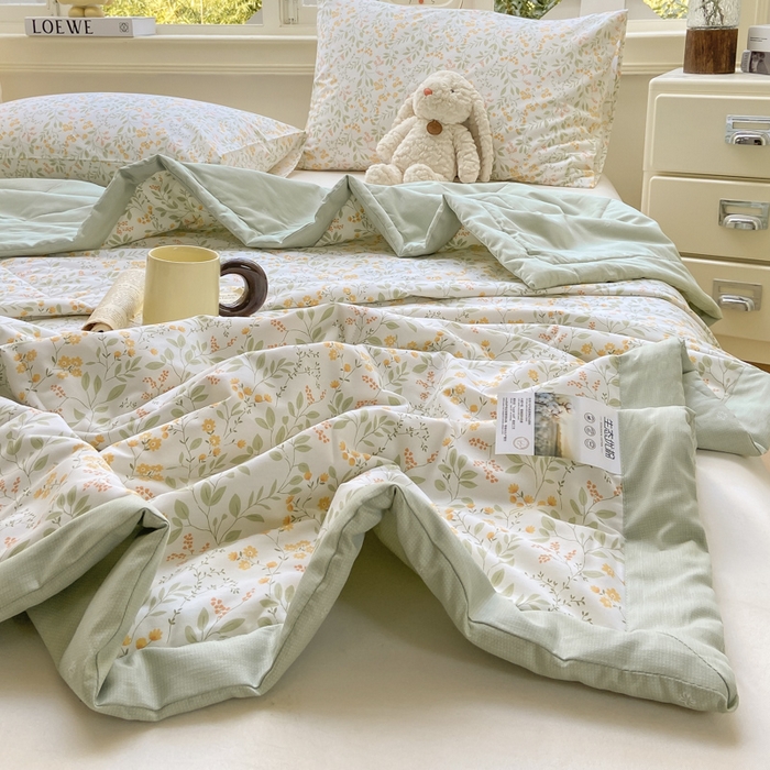 91家纺网 家纺一手货源 找家纺 憨豆家纺 2025新款双面全棉夏被可机洗小清新纯棉夏被薄被芯空调被子夏凉被 千野-绿