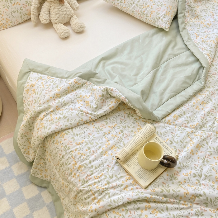 91家纺网 家纺一手货源 找家纺 憨豆家纺 2025新款双面全棉夏被可机洗小清新纯棉夏被薄被芯空调被子夏凉被 千野-绿