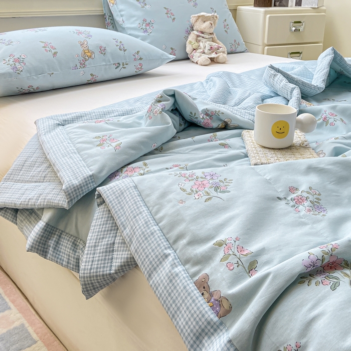 91家纺网 家纺一手货源 找家纺 憨豆家纺 2025新款双面全棉夏被可机洗小清新纯棉夏被薄被芯空调被子夏凉被 甜蜜约会