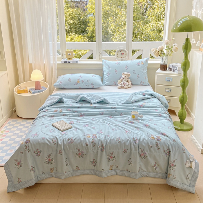 91家纺网 家纺一手货源 找家纺 憨豆家纺 2025新款双面全棉夏被可机洗小清新纯棉夏被薄被芯空调被子夏凉被 甜蜜约会