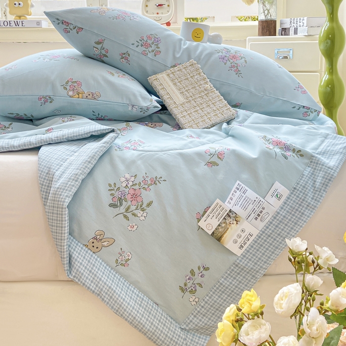 91家纺网 家纺一手货源 找家纺 憨豆家纺 2025新款双面全棉夏被可机洗小清新纯棉夏被薄被芯空调被子夏凉被 甜蜜约会