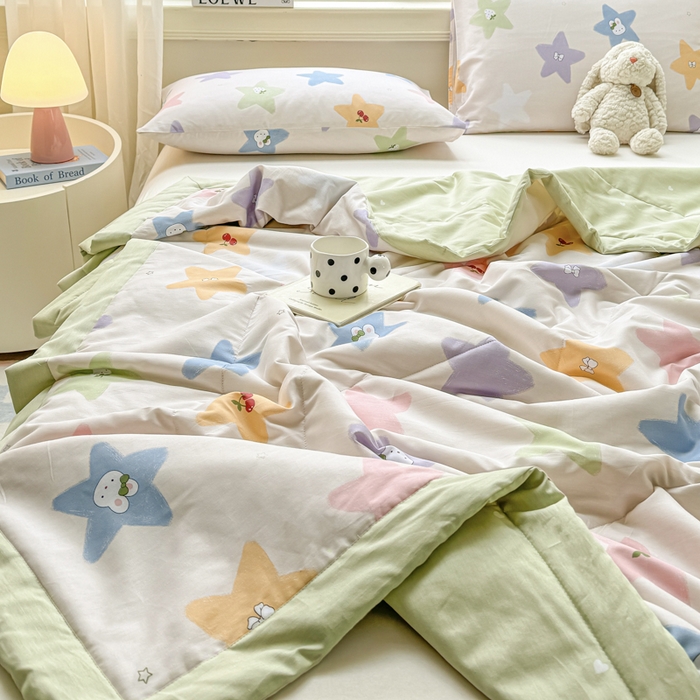 91家纺网 家纺一手货源 找家纺 憨豆家纺 2025新款双面全棉夏被可机洗小清新纯棉夏被薄被芯空调被子夏凉被 星愿兔