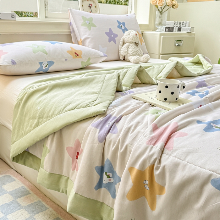 91家纺网 家纺一手货源 找家纺 憨豆家纺 2025新款双面全棉夏被可机洗小清新纯棉夏被薄被芯空调被子夏凉被 星愿兔