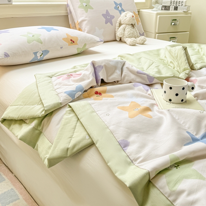 91家纺网 家纺一手货源 找家纺 憨豆家纺 2025新款双面全棉夏被可机洗小清新纯棉夏被薄被芯空调被子夏凉被 星愿兔