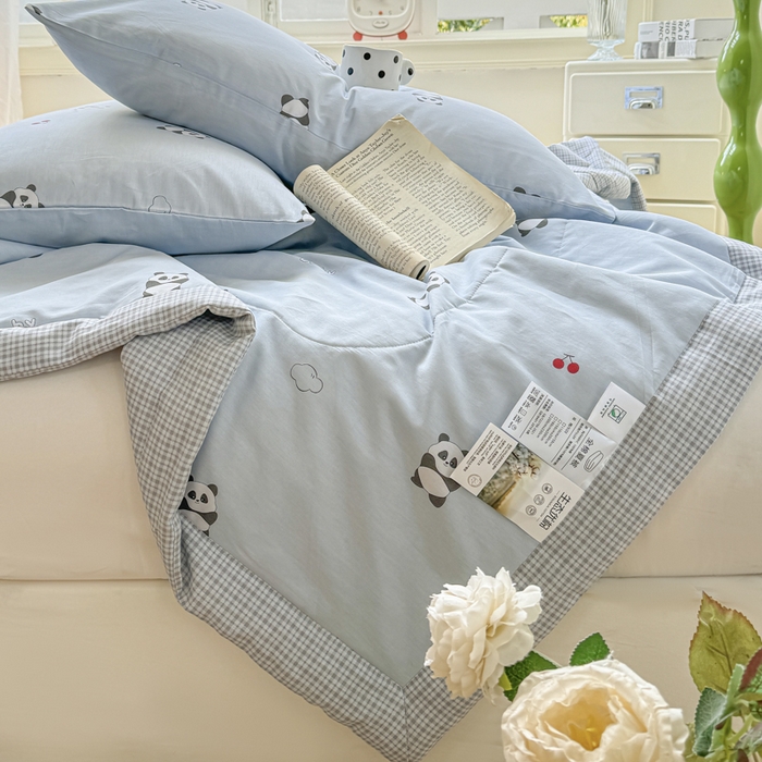 91家纺网 家纺一手货源 找家纺 憨豆家纺 2025新款双面全棉夏被可机洗小清新纯棉夏被薄被芯空调被子夏凉被 熊猫宝宝