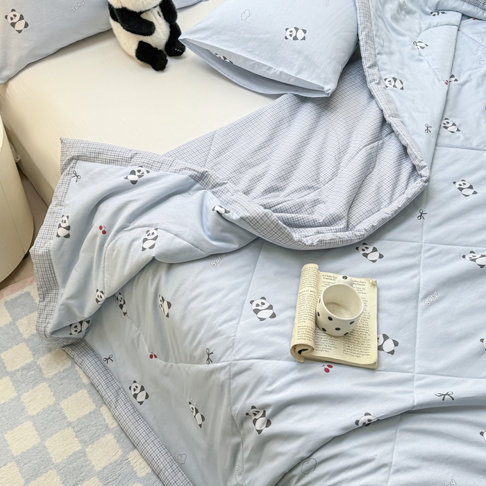 91家纺网 家纺一手货源 找家纺 憨豆家纺 2025新款双面全棉夏被可机洗小清新纯棉夏被薄被芯空调被子夏凉被 熊猫宝宝