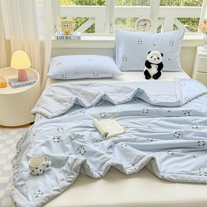 91家纺网 家纺一手货源 找家纺 憨豆家纺 2025新款双面全棉夏被可机洗小清新纯棉夏被薄被芯空调被子夏凉被 熊猫宝宝