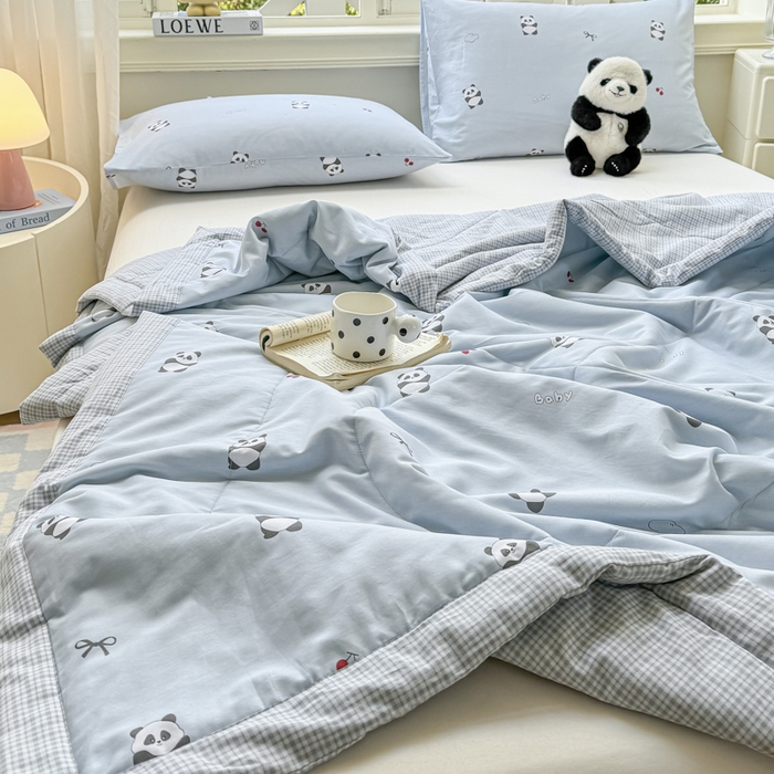 91家纺网 家纺一手货源 找家纺 憨豆家纺 2025新款双面全棉夏被可机洗小清新纯棉夏被薄被芯空调被子夏凉被 熊猫宝宝