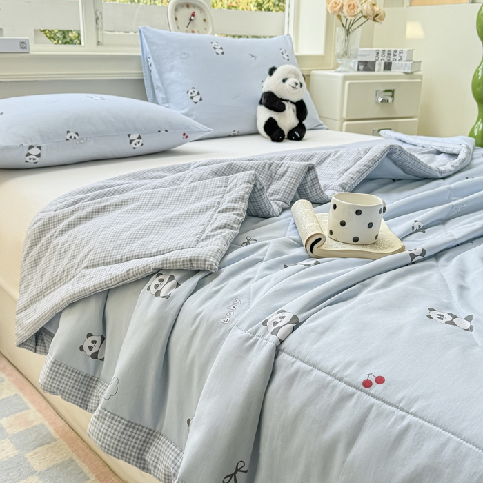 91家纺网 家纺一手货源 找家纺 憨豆家纺 2025新款双面全棉夏被可机洗小清新纯棉夏被薄被芯空调被子夏凉被 熊猫宝宝