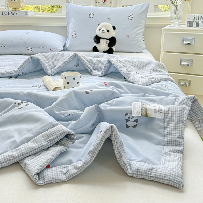 91家纺网 家纺一手货源 找家纺 憨豆家纺 2025新款双面全棉夏被可机洗小清新纯棉夏被薄被芯空调被子夏凉被 熊猫宝宝