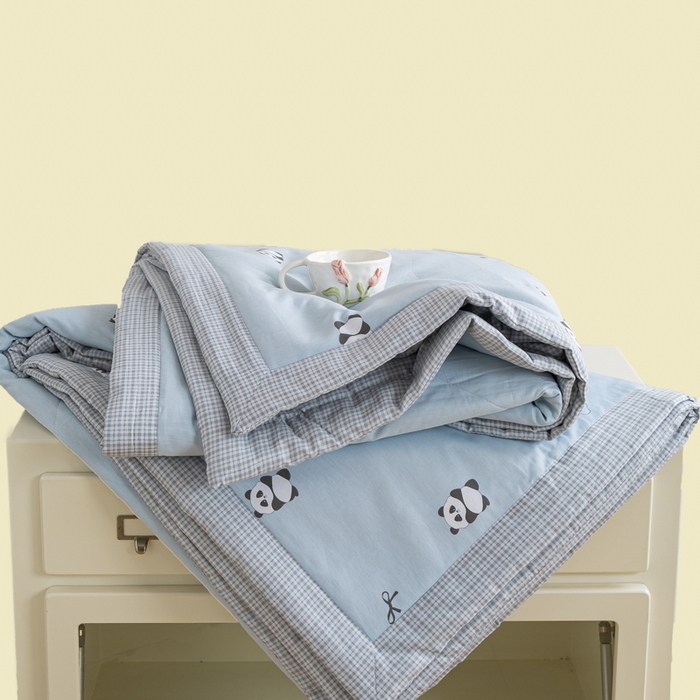 91家纺网 家纺一手货源 找家纺 憨豆家纺 2025新款双面全棉夏被可机洗小清新纯棉夏被薄被芯空调被子夏凉被 熊猫宝宝