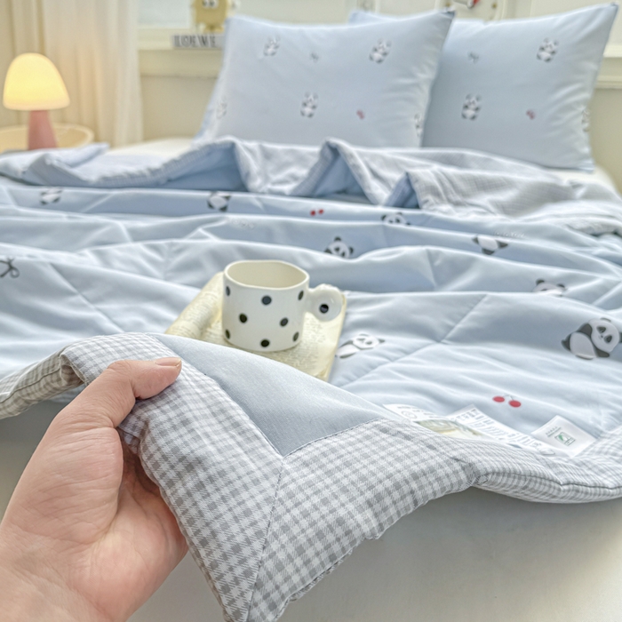 91家纺网 家纺一手货源 找家纺 憨豆家纺 2025新款双面全棉夏被可机洗小清新纯棉夏被薄被芯空调被子夏凉被 熊猫宝宝