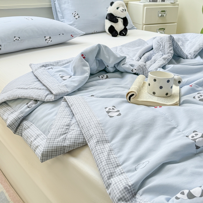 91家纺网 家纺一手货源 找家纺 憨豆家纺 2025新款双面全棉夏被可机洗小清新纯棉夏被薄被芯空调被子夏凉被 熊猫宝宝