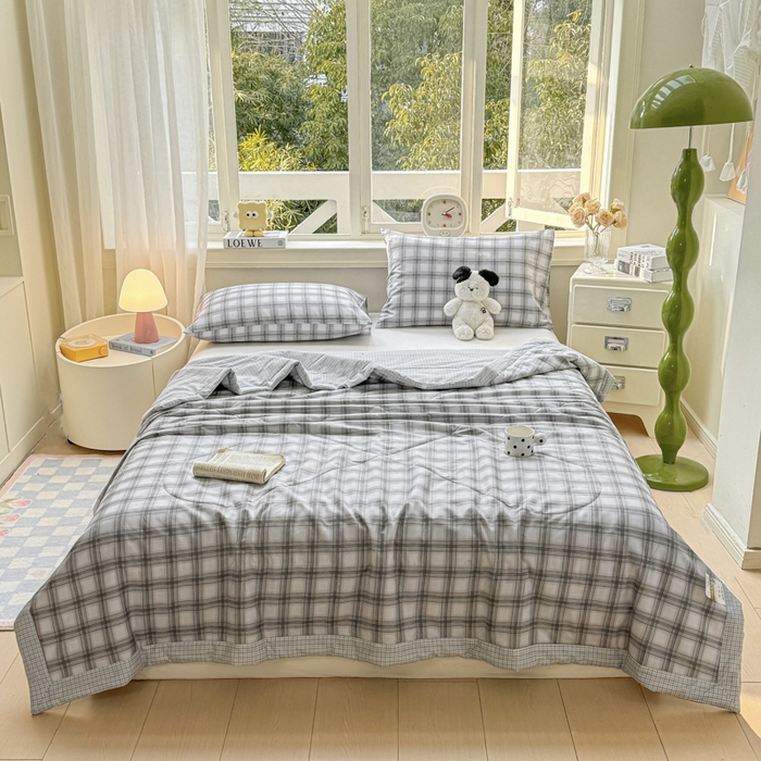 91家纺网 家纺一手货源 找家纺 憨豆家纺 2025新款双面全棉夏被可机洗小清新纯棉夏被薄被芯空调被子夏凉被 雅格-灰