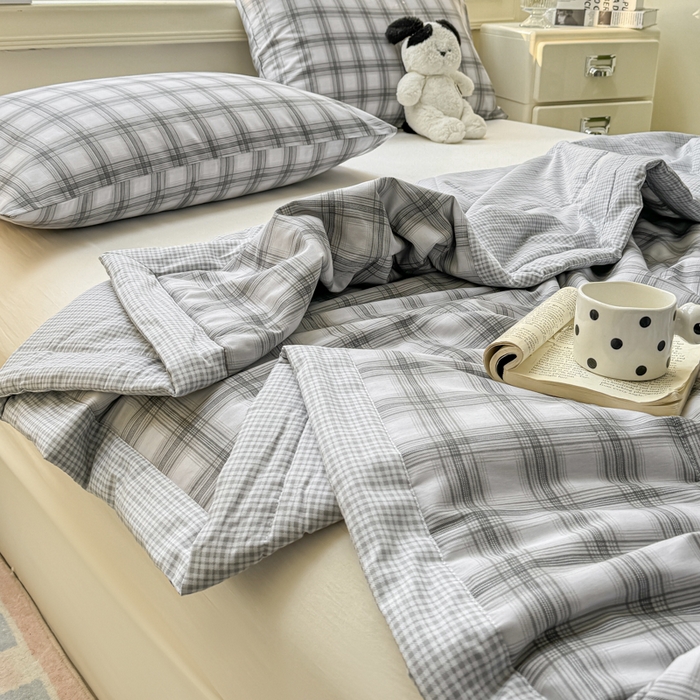 91家纺网 家纺一手货源 找家纺 憨豆家纺 2025新款双面全棉夏被可机洗小清新纯棉夏被薄被芯空调被子夏凉被 雅格-灰