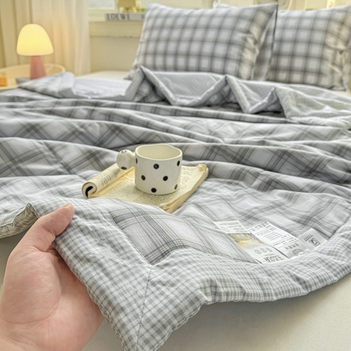 91家纺网 家纺一手货源 找家纺 憨豆家纺 2025新款双面全棉夏被可机洗小清新纯棉夏被薄被芯空调被子夏凉被 雅格-灰
