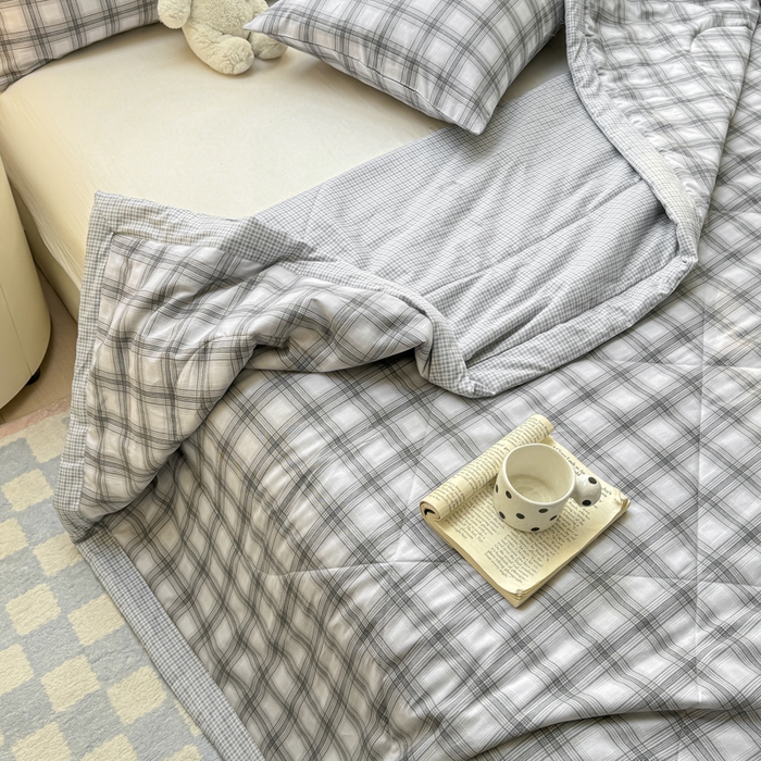 91家纺网 家纺一手货源 找家纺 憨豆家纺 2025新款双面全棉夏被可机洗小清新纯棉夏被薄被芯空调被子夏凉被 雅格-灰