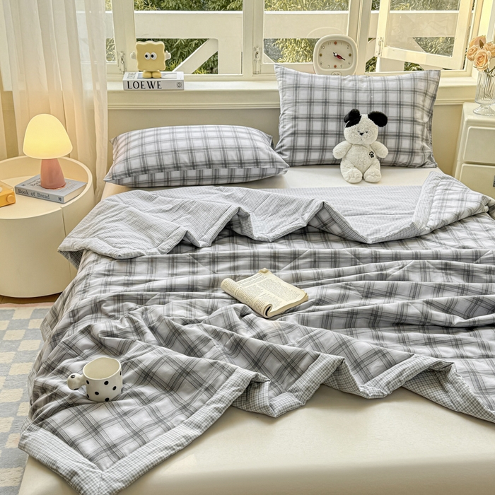 91家纺网 家纺一手货源 找家纺 憨豆家纺 2025新款双面全棉夏被可机洗小清新纯棉夏被薄被芯空调被子夏凉被 雅格-灰