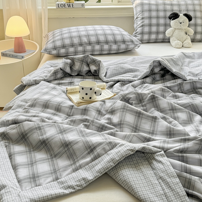 91家纺网 家纺一手货源 找家纺 憨豆家纺 2025新款双面全棉夏被可机洗小清新纯棉夏被薄被芯空调被子夏凉被 雅格-灰