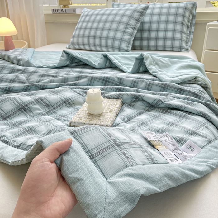 91家纺网 家纺一手货源 找家纺 憨豆家纺 2025新款双面全棉夏被可机洗小清新纯棉夏被薄被芯空调被子夏凉被 雅格-绿