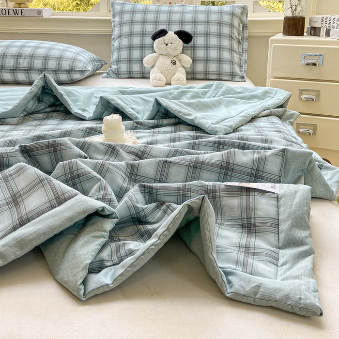 91家纺网 家纺一手货源 找家纺 憨豆家纺 2025新款双面全棉夏被可机洗小清新纯棉夏被薄被芯空调被子夏凉被 雅格-绿