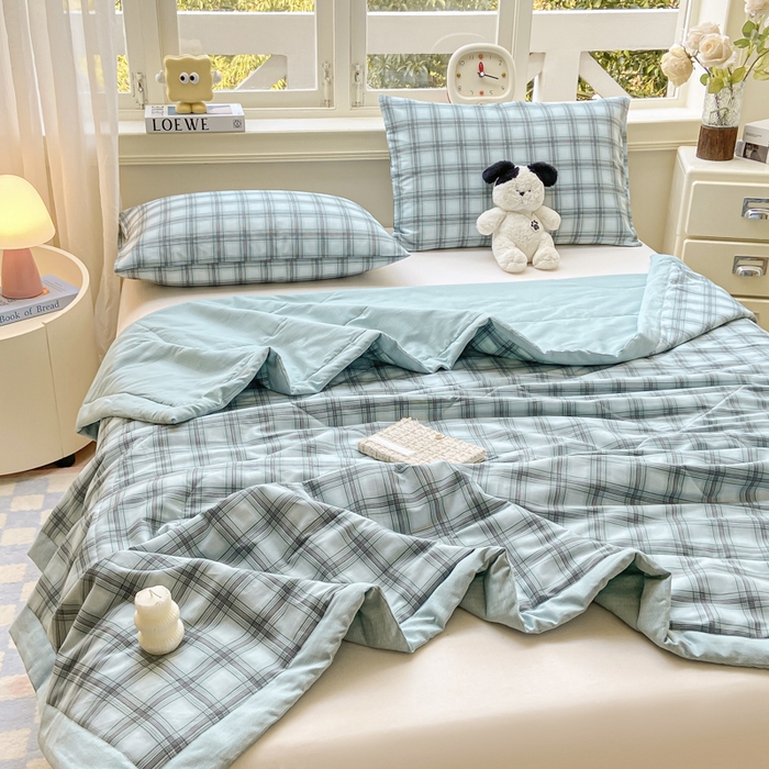 91家纺网 家纺一手货源 找家纺 憨豆家纺 2025新款双面全棉夏被可机洗小清新纯棉夏被薄被芯空调被子夏凉被 雅格-绿