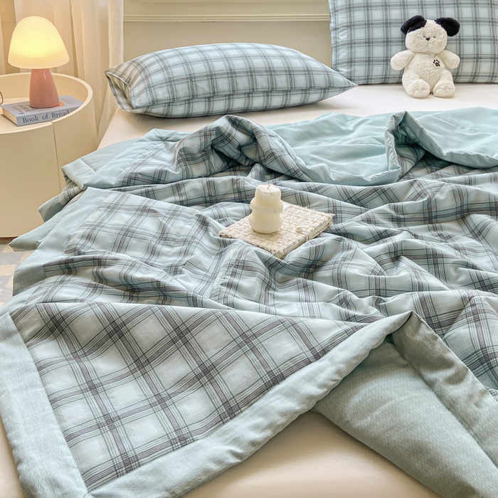 91家纺网 家纺一手货源 找家纺 憨豆家纺 2025新款双面全棉夏被可机洗小清新纯棉夏被薄被芯空调被子夏凉被 雅格-绿