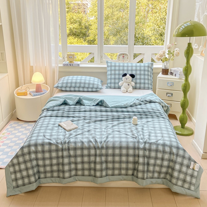 91家纺网 家纺一手货源 找家纺 憨豆家纺 2025新款双面全棉夏被可机洗小清新纯棉夏被薄被芯空调被子夏凉被 雅格-绿