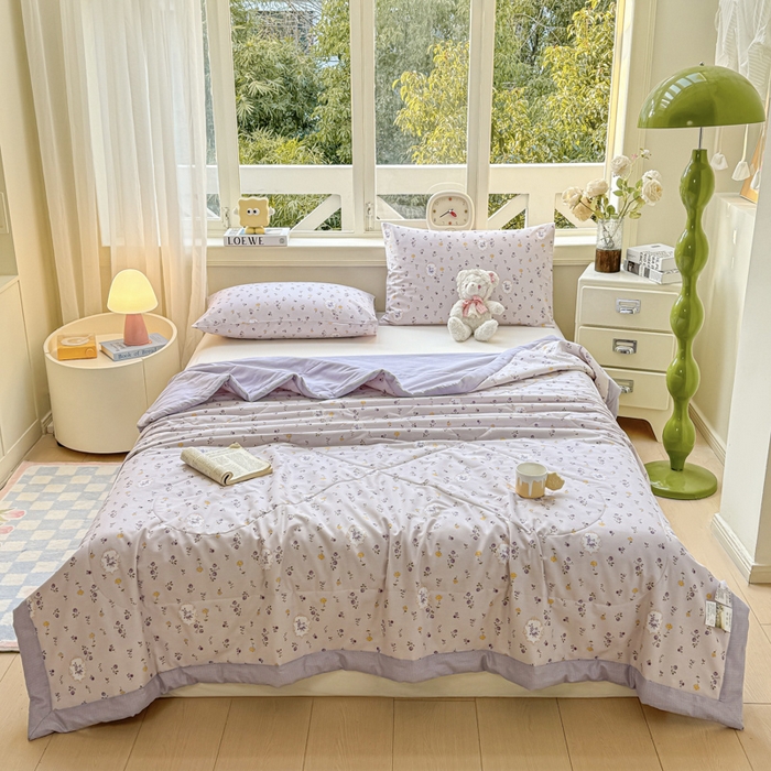 91家纺网 家纺一手货源 找家纺 憨豆家纺 2025新款双面全棉夏被可机洗小清新纯棉夏被薄被芯空调被子夏凉被 紫藤花语