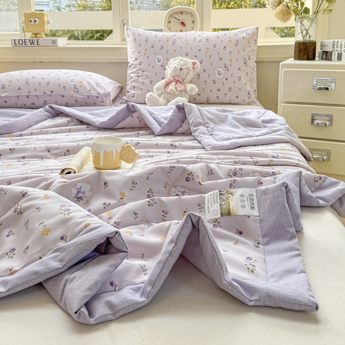 91家纺网 家纺一手货源 找家纺 憨豆家纺 2025新款双面全棉夏被可机洗小清新纯棉夏被薄被芯空调被子夏凉被 紫藤花语