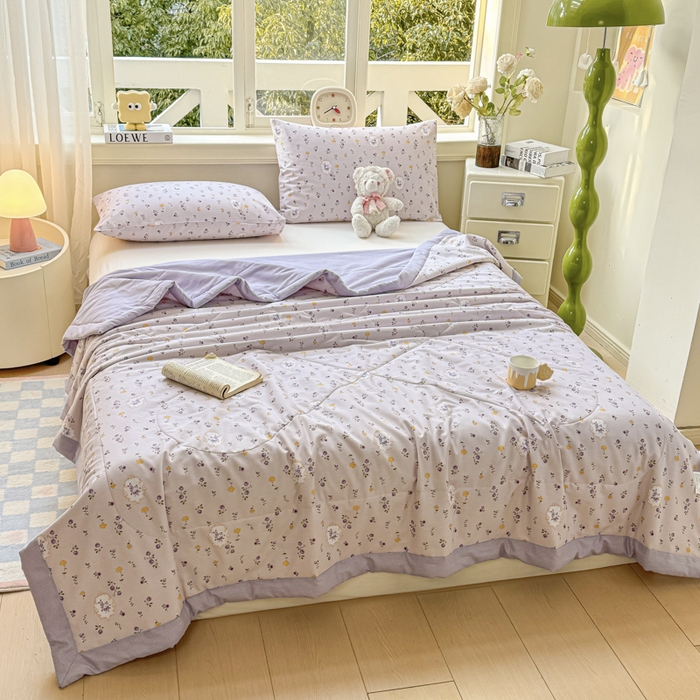 91家纺网 家纺一手货源 找家纺 憨豆家纺 2025新款双面全棉夏被可机洗小清新纯棉夏被薄被芯空调被子夏凉被 紫藤花语