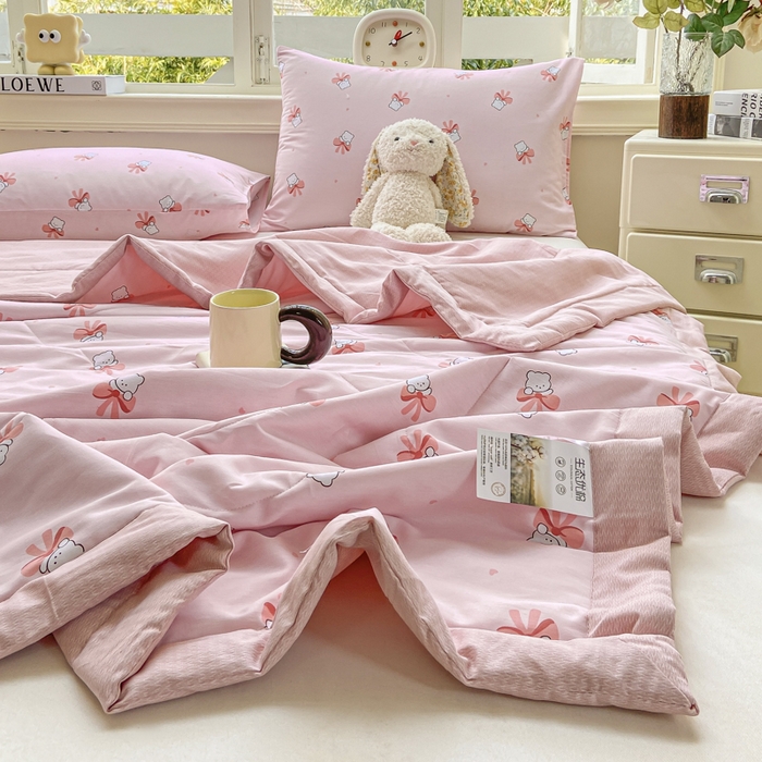 91家纺网 家纺一手货源 找家纺 憨豆家纺 2025新款双面全棉夏被可机洗小清新纯棉夏被薄被芯空调被子夏凉被 元气小熊