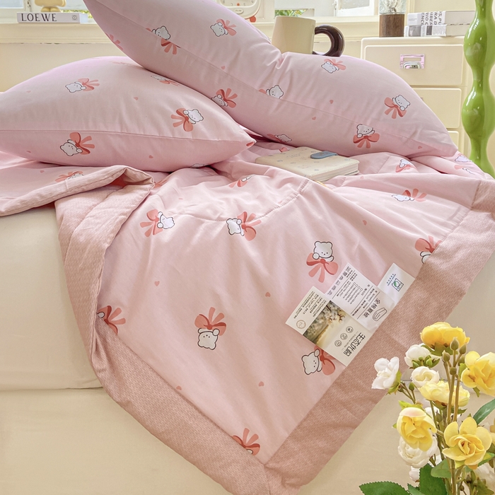 91家纺网 家纺一手货源 找家纺 憨豆家纺 2025新款双面全棉夏被可机洗小清新纯棉夏被薄被芯空调被子夏凉被 元气小熊