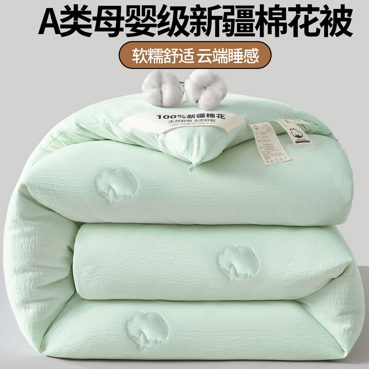 森璐家纺 2025新款水洗棉皱皱纱新疆棉花被 新疆棉-艾绿