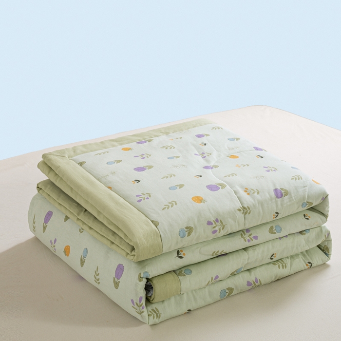 91家纺网 家纺一手货源 找家纺 憨豆家纺 2025新款双面全棉夏被可机洗小清新纯棉夏被薄被芯空调被子夏凉被 郁金花园