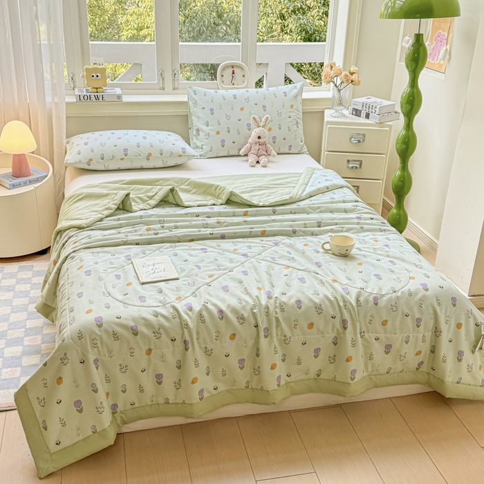 91家纺网 家纺一手货源 找家纺 憨豆家纺 2025新款双面全棉夏被可机洗小清新纯棉夏被薄被芯空调被子夏凉被 郁金花园