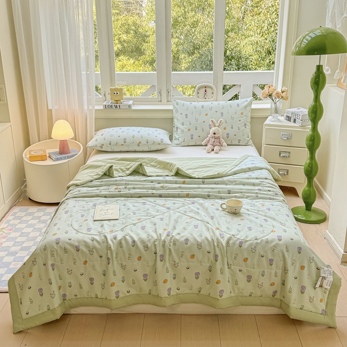 91家纺网 家纺一手货源 找家纺 憨豆家纺 2025新款双面全棉夏被可机洗小清新纯棉夏被薄被芯空调被子夏凉被 郁金花园