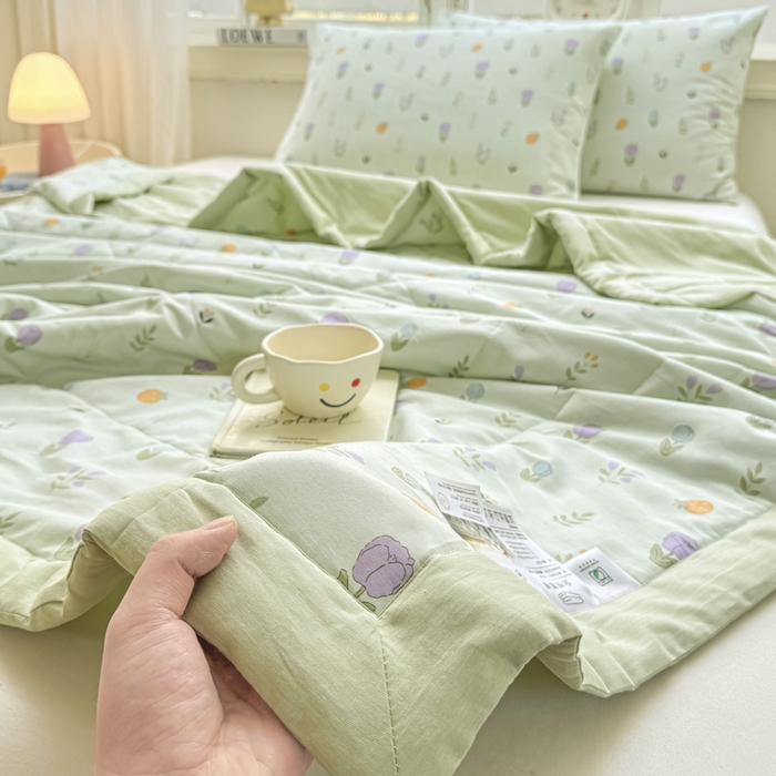 91家纺网 家纺一手货源 找家纺 憨豆家纺 2025新款双面全棉夏被可机洗小清新纯棉夏被薄被芯空调被子夏凉被 郁金花园