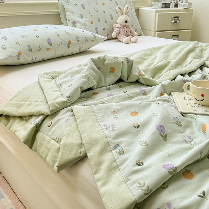 91家纺网 家纺一手货源 找家纺 憨豆家纺 2025新款双面全棉夏被可机洗小清新纯棉夏被薄被芯空调被子夏凉被 郁金花园