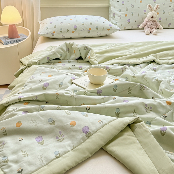 91家纺网 家纺一手货源 找家纺 憨豆家纺 2025新款双面全棉夏被可机洗小清新纯棉夏被薄被芯空调被子夏凉被 郁金花园