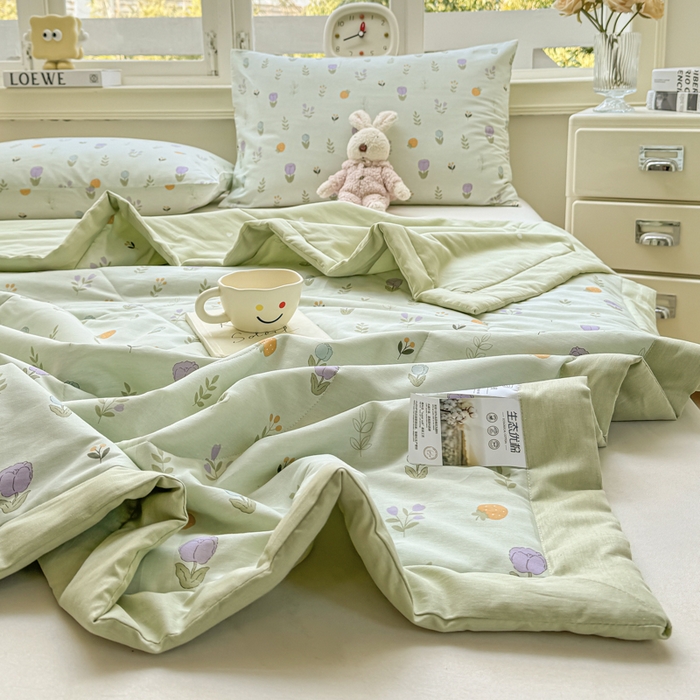 91家纺网 家纺一手货源 找家纺 憨豆家纺 2025新款双面全棉夏被可机洗小清新纯棉夏被薄被芯空调被子夏凉被 郁金花园